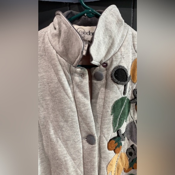 VTG 90’s Grey Cedars Quilted Coat Leather Nuts Leaves - Picture 9 of 16